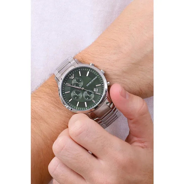 Emporio Armani AR11507 férfi kronográf karóra, zöld, acél, díszdoboz