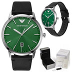 Emporio Armani AR11509 férfi karóra, 43 mm, zöld számlap, bőrszíj, WR30