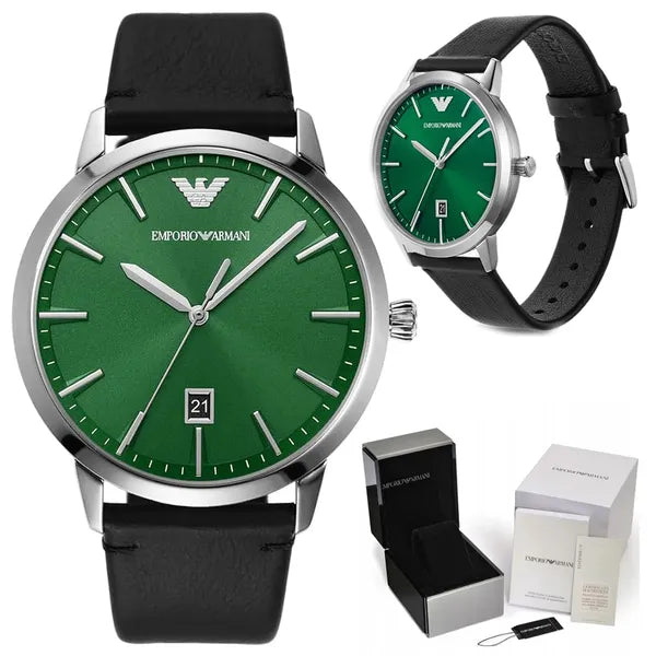 Emporio Armani AR11509 férfi karóra, 43 mm, zöld számlap, bőrszíj, WR30