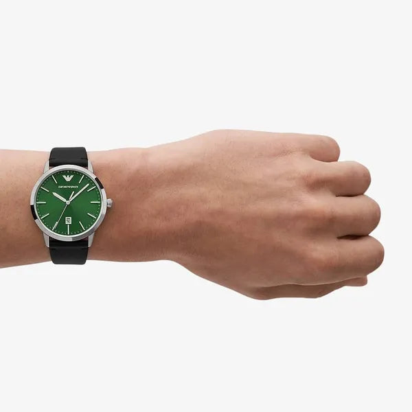Emporio Armani AR11509 férfi karóra, 43 mm, zöld számlap, bőrszíj, WR30