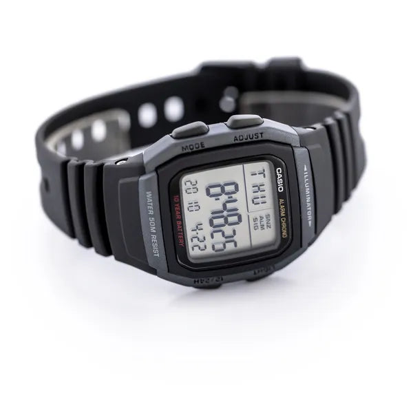 Casio W-96H-1B férfi digitális karóra, WR50, LED, stopper, dupla idő, dobozzal