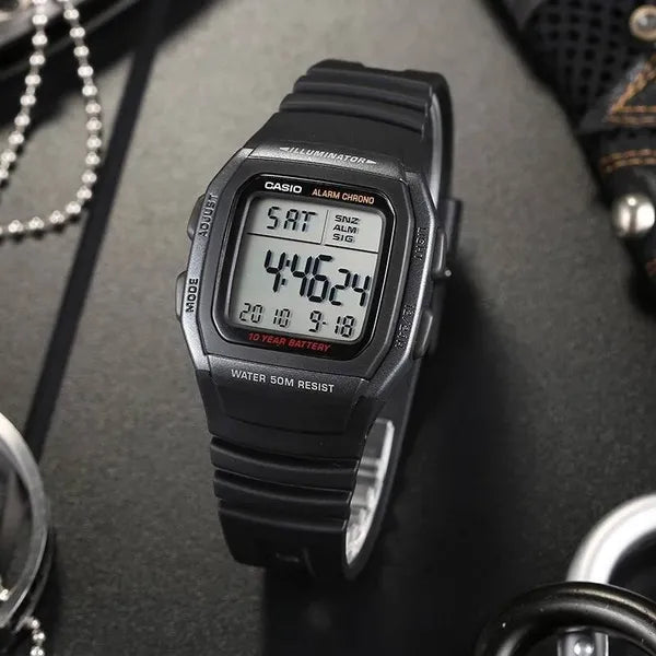 Casio W-96H-1B férfi digitális karóra, WR50, LED, stopper, dupla idő, dobozzal