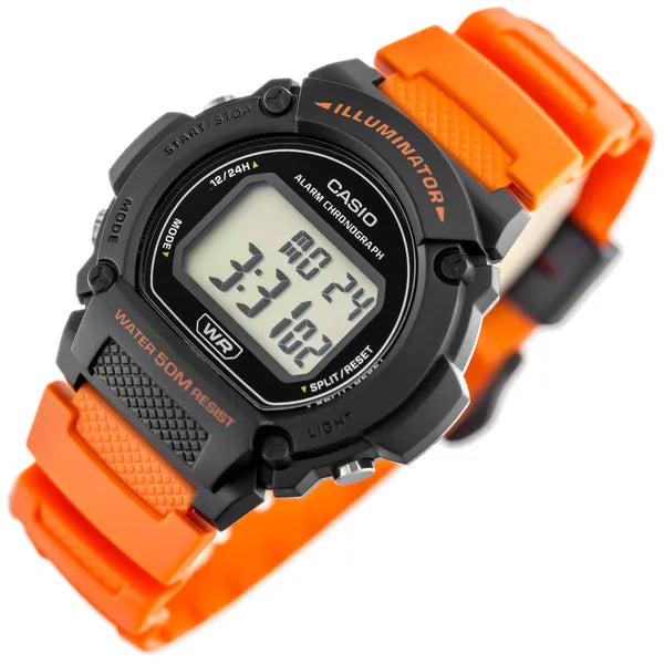 Casio W-219H-4A férfi digitális karóra 42 mm, narancs szíj, WR50