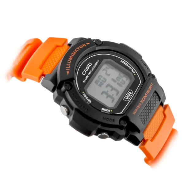 Casio W-219H-4A férfi digitális karóra 42 mm, narancs szíj, WR50