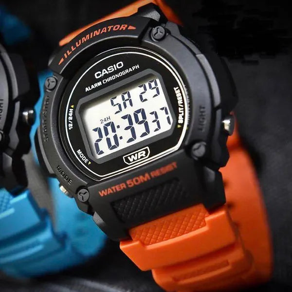 Casio W-219H-4A férfi digitális karóra 42 mm, narancs szíj, WR50