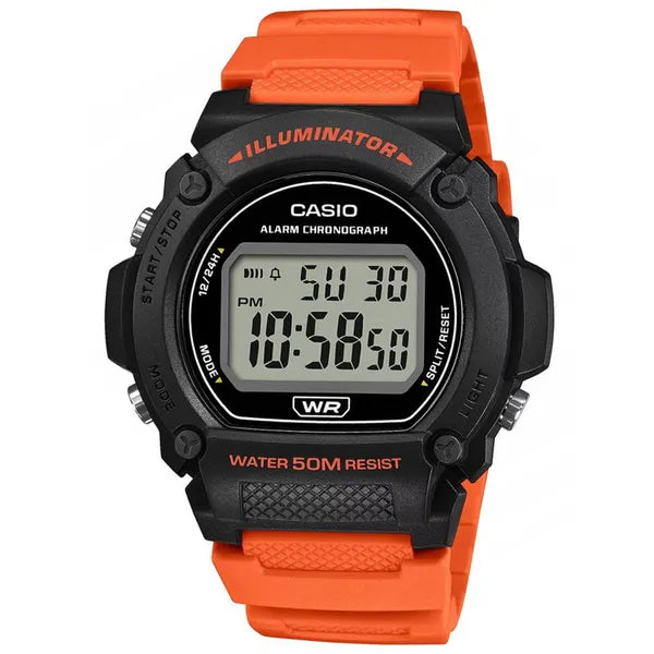 Casio W-219H-4A férfi digitális karóra 42 mm, narancs szíj, WR50
