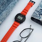 Casio W-218H-4B férfi digitális karóra, piros műanyag szíj, WR50, fekete tok