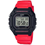 Casio W-218H-4B férfi digitális karóra, piros műanyag szíj, WR50, fekete tok