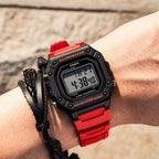 Casio W-218H-4B férfi digitális karóra, piros műanyag szíj, WR50, fekete tok