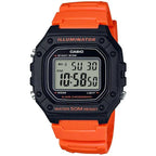 Casio W-218H-4B2 férfi digitális óra, narancssárga szíj, WR50, LED, díszdoboz
