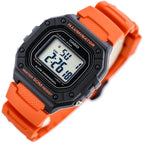 Casio W-218H-4B2 férfi digitális óra, narancssárga szíj, WR50, LED, díszdoboz