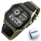 Casio AE-1200WHB-3B férfi karóra, zöld textilszíj, WR100, kvarc, 42 mm