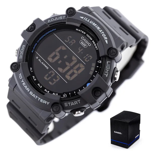 Casio AE-1500WH-8B férfi sport digitális karóra, Illuminator, WR100, grafit