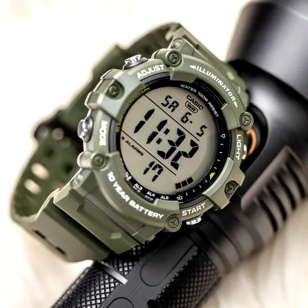 Casio AE-1500WHX-3A férfi sportóra, digitális, Illuminator, WR100, zöld