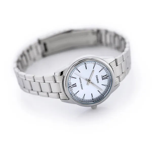 Casio LTP-V005D-2B3 női karóra, kék számlap, acél szíj, WR30, 28 mm