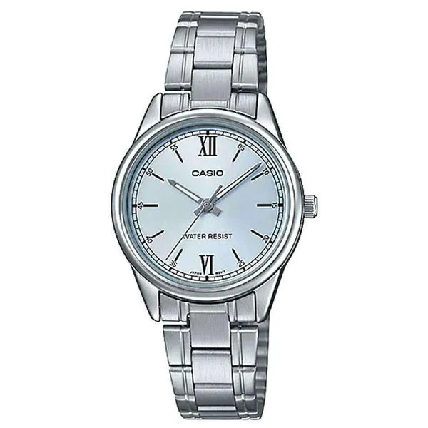 Casio LTP-V005D-2B3 női karóra, kék számlap, acél szíj, WR30, 28 mm