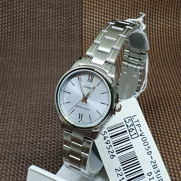 Casio LTP-V005D-2B3 női karóra, kék számlap, acél szíj, WR30, 28 mm