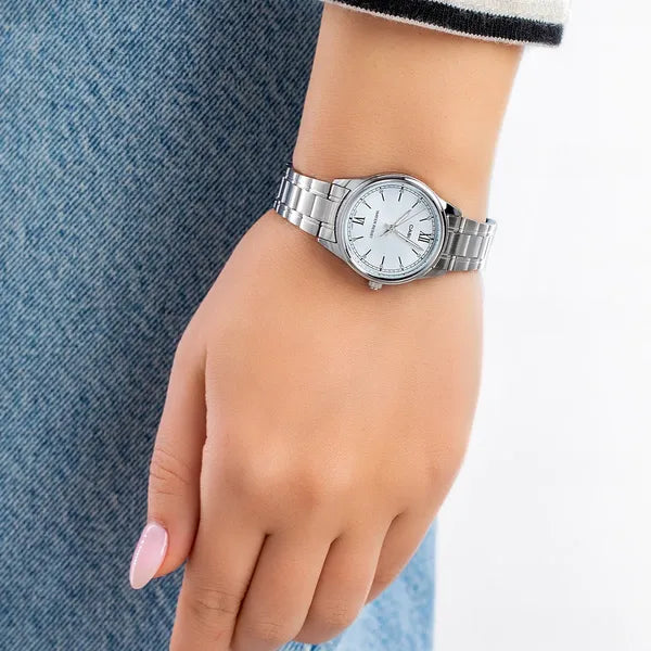 Casio LTP-V005D-2B3 női karóra, kék számlap, acél szíj, WR30, 28 mm