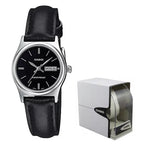 Casio LTP-V006L-1B2 női karóra, fekete bőr szíj, dátum, WR30, 25 mm