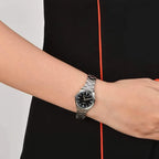 Casio LTP-V005D-1A női karóra, fekete számlap, acél szíj, 28 mm, WR30