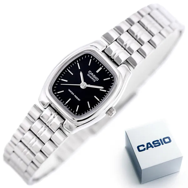 Casio LTP-1169D-1A női karóra – ezüst acél, fekete számlap, WR30