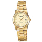 Casio LTP-V002G-9A női karóra, arany, acél szíj, dátum, WR30