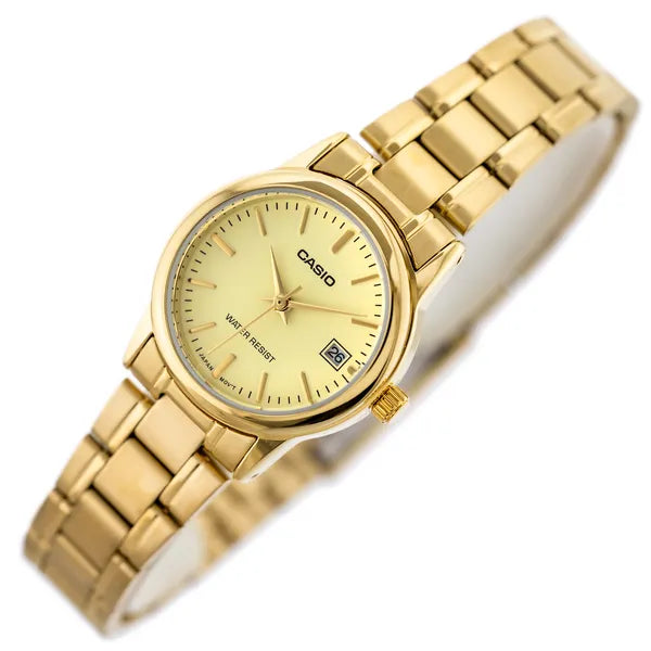 Casio LTP-V002G-9A női karóra, arany, acél szíj, dátum, WR30