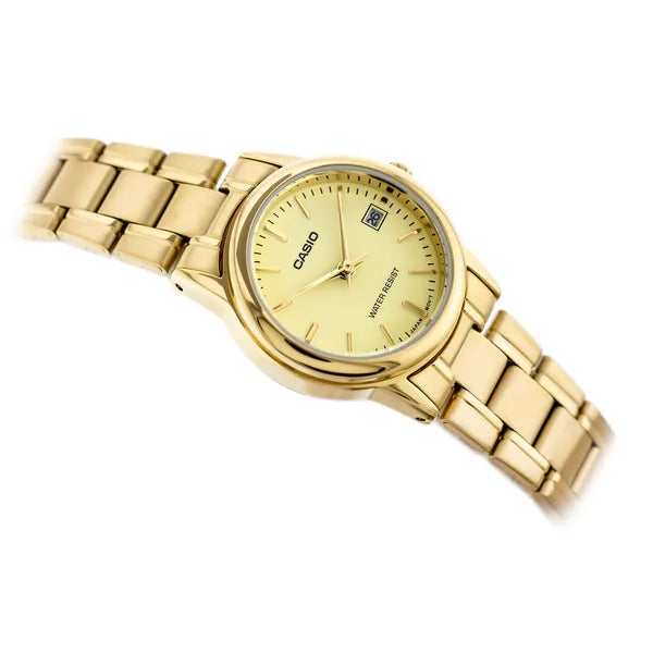 Casio LTP-V002G-9A női karóra, arany, acél szíj, dátum, WR30
