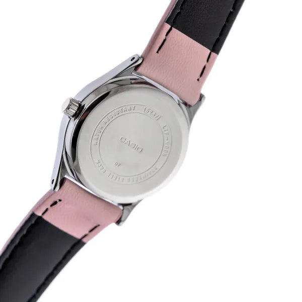 Casio LTP-V006L-4B női karóra, rózsaszín bőrszíj, 25 mm, dátum, WR30, ezüst tok
