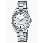 Casio LTP-V005D-7A női kvarcóra, acél karkötő, ezüst számlap, 28 mm, WR30