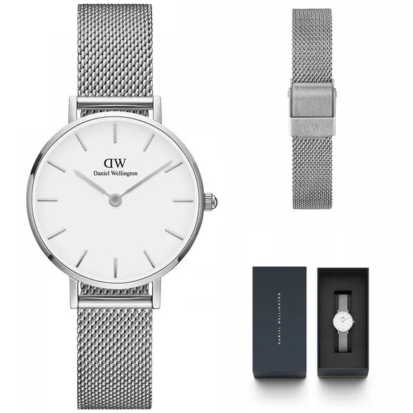 Daniel Wellington Classic Petite Sterling női karóra, 28 mm, ezüst/fehér