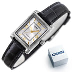 Casio LTP-1234PL-7A2EF női kvarc karóra, szögletes, ezüst, fekete bőrszíj, WR30