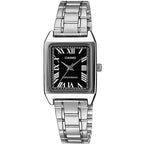 Casio LTP-V007D-1B női karóra, téglalap, fekete számlap, acél szíj