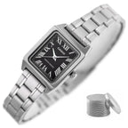 Casio LTP-V007D-1B női karóra, téglalap, fekete számlap, acél szíj