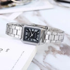 Casio LTP-V007D-1B női karóra, téglalap, fekete számlap, acél szíj