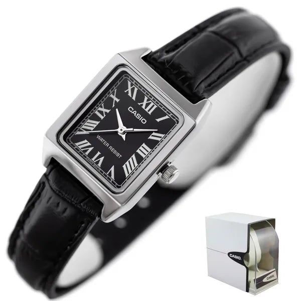 Casio LTP-V007L-1BUDF női karóra, téglalap tokú, fekete bőr szíj, WR30, kvarc