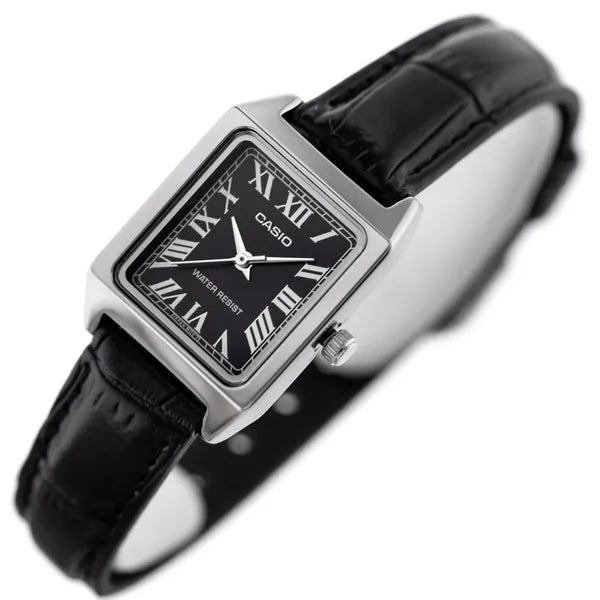 Casio LTP-V007L-1BUDF női karóra, téglalap tokú, fekete bőr szíj, WR30, kvarc