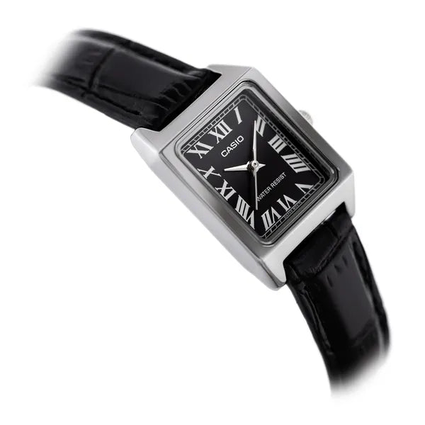 Casio LTP-V007L-1BUDF női karóra, téglalap tokú, fekete bőr szíj, WR30, kvarc