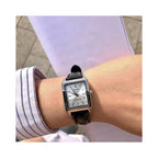 Casio LTP-V007L-7E1 női karóra, téglalap tok, fekete bőrszíj, ezüst számlap