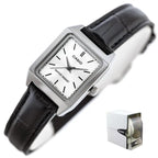 Casio LTP-V007L-7E1 női karóra, téglalap tok, fekete bőrszíj, ezüst számlap