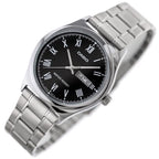 Casio MTP-V006D-1B férfi karóra, fekete számlap, acél szíj, 38 mm, WR30