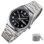 Casio MTP-V006D-1B férfi karóra, fekete számlap, acél szíj, 38 mm, WR30