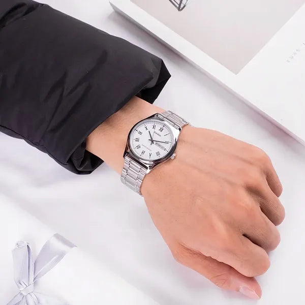 Casio MTP-V006D-7B2 férfi karóra, acél szíj, fehér számlap, dátum, WR30, kvarc