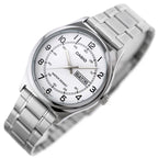 Casio MTP-V006D-7B2 férfi karóra, acél szíj, fehér számlap, dátum, WR30, kvarc