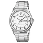Casio MTP-V006D-7B2 férfi karóra, acél szíj, fehér számlap, dátum, WR30, kvarc