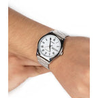 Casio MTP-V006D-7B2 férfi karóra, acél szíj, fehér számlap, dátum, WR30, kvarc