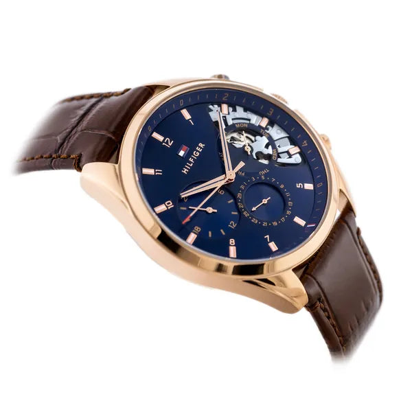 Tommy Hilfiger Baker férfi kvarc karóra 44 mm, bőrszíj, kék/rosegold
