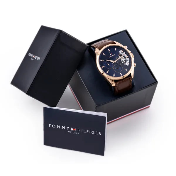 Tommy Hilfiger Baker férfi kvarc karóra 44 mm, bőrszíj, kék/rosegold