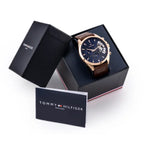 Tommy Hilfiger Baker férfi kvarc karóra 44 mm, bőrszíj, kék/rosegold