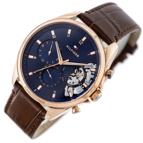 Tommy Hilfiger Baker férfi kvarc karóra 44 mm, bőrszíj, kék/rosegold